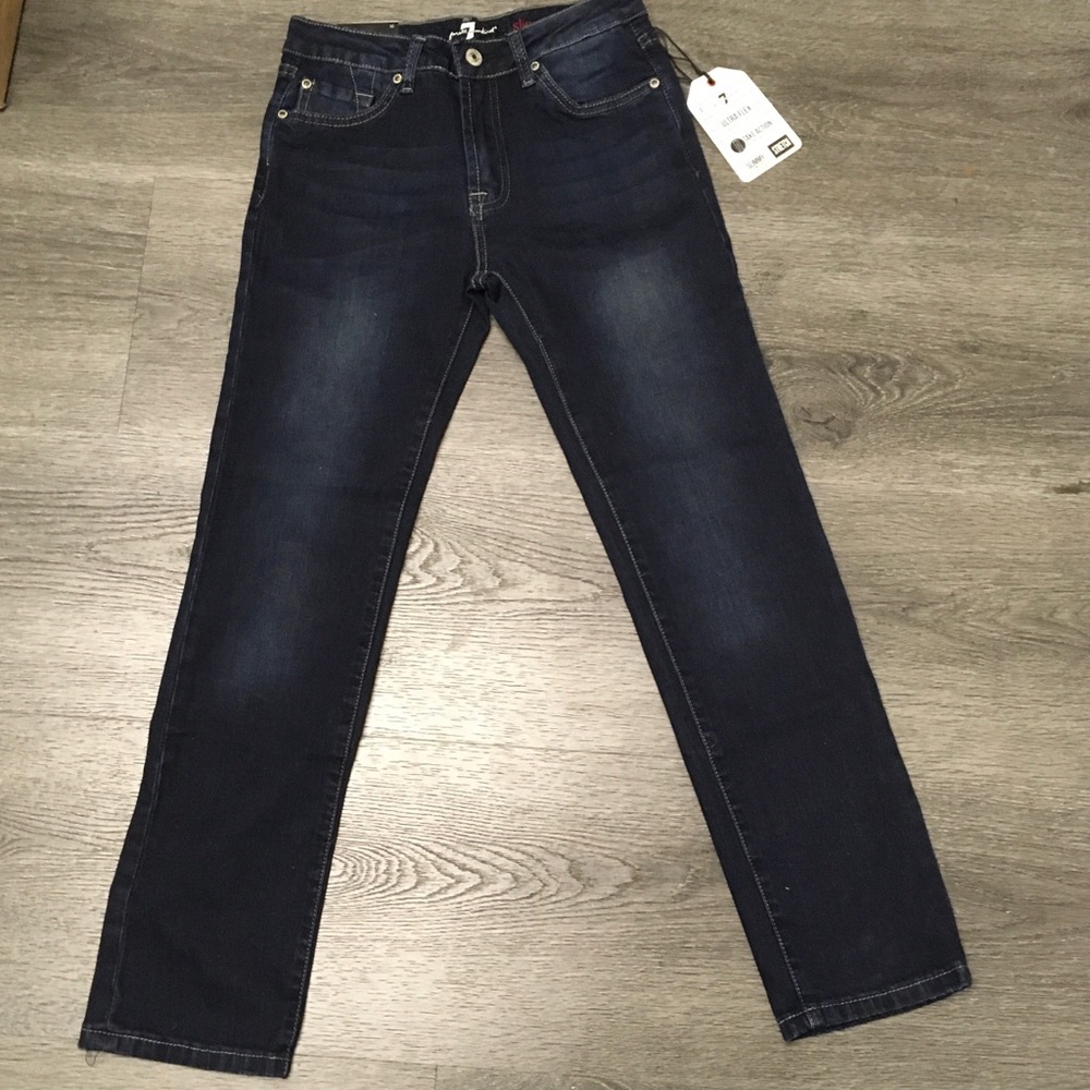 NWT- 7 For All Mankind Girls Jeans Straight Leg Dark Wash Stretch Size 10 Slimmy